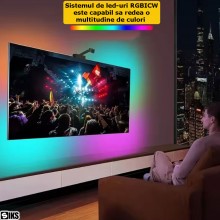 Banda Led Smart SIKS Pentru Fundal TV, 5 Metri, Kit Profesional TV Backlight, Led-uri RGBICW, Camera Inclusa, Multicolora
