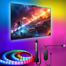 Banda Led Smart SIKS Pentru Fundal TV, 5 Metri, Kit Profesional TV Backlight, Led-uri RGBICW, Camera Inclusa, Multicolora