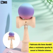 Kendama Profesionala Siks Model X Din Lemn Natural Pentru Copii Si Adulti, Rubber Grip, Bila Cauciucata,18 Cm, Albastru/Mov, Roz