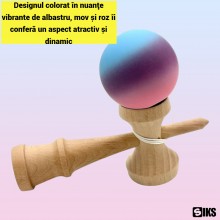Kendama Profesionala Siks Model X Din Lemn Natural Pentru Copii Si Adulti, Rubber Grip, Bila Cauciucata,18 Cm, Albastru/Mov, Roz