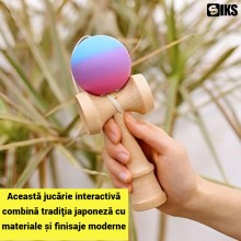 Kendama Profesionala Siks Model X Din Lemn Natural Pentru Copii Si Adulti, Rubber Grip, Bila Cauciucata,18 Cm, Albastru/Mov, Roz