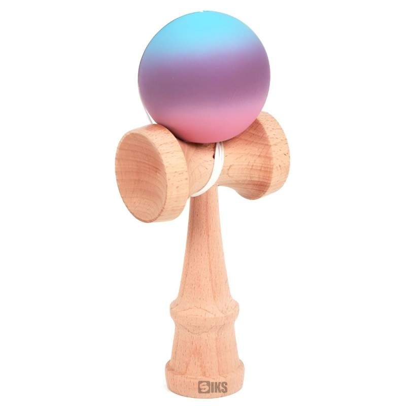 Kendama Profesionala Siks Model X Din Lemn Natural Pentru Copii Si Adulti, Rubber Grip, Bila Cauciucata,18 Cm, Albastru/Mov, Roz