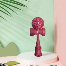 Kendama Profesionala SIKS Din Lemn Pentru Copii Si Adulti, Model Cu Design Lemn Crapat, 18 Cm, Joc de Indemanare, Culoare Ros...