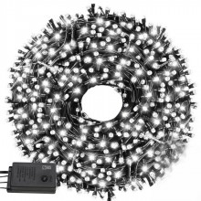 Instalatie De Craciun SIKS, Liniara 24 M, 300 LED-uri, Cu 8 jocuri de lumini, Pentru Exterior/Interior, Fir Verde Inchis, Alb...