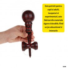 Kendama Profesionala EDAR Din lemn, 18 cm, Joc de Indemanare si Coordonare Pentru Copii Si Adulti, Design Atractiv cu Model d...
