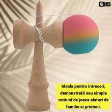Kendama Profesionala SIKS Pentru Copii Si Adulti – Din Lemn Cu Bila Cauciucata Si Grip Antialunecare, Design Roz/Galben/Albas...