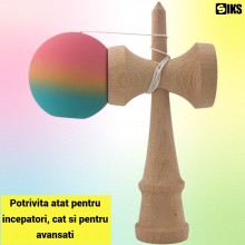 Kendama Profesionala SIKS Pentru Copii Si Adulti – Din Lemn Cu Bila Cauciucata Si Grip Antialunecare, Design Roz/Galben/Albas...