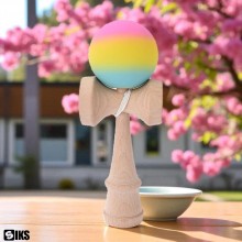 Kendama Profesionala SIKS Pentru Copii Si Adulti – Din Lemn Cu Bila Cauciucata Si Grip Antialunecare, Design Roz/Galben/Albas...