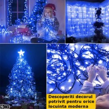 Instalatie de Craciun Liniara SIKS, Interior/Exterior, Rola 50m, 8 jocuri de lumini, Albastru, Fir Negru Instalatie de Craciun Liniara SIKS, Interior/Exterior, Rola 50m, 8 jocuri de lumini, Albastru, Fir Negru