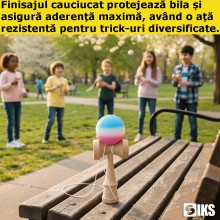 Kendama SIKS Model X, Profesionala, Din Lemn Pentru Copii Si Adulti, Bila Cauciucata, Rubber Grip, 18 cm, Joc De Indemanare, ...