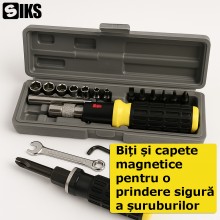 Set Trusa SIKS Surubelnita Cu Clichet si Biti, 15 Piese, 5 Biti In Stea Si Drepti, 6 Capete Hexagonale Marimi 4-9, Prelungire...