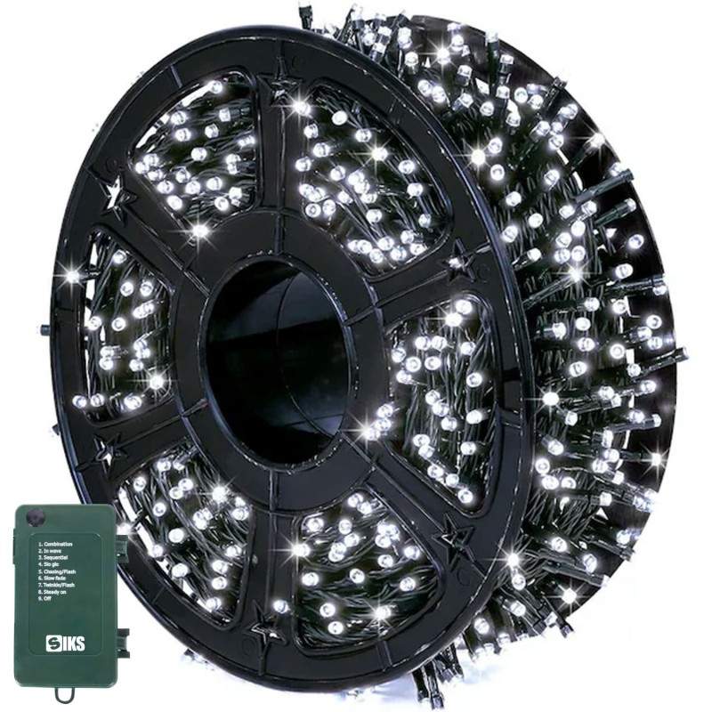 Instalatie De Craciun Liniara SIKS, Interior/Exterior, Rola 30m, 8 Jocuri De Lumini, Alb Rece, Fir Negru