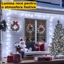 Instalatie de Craciun Liniara SIKS, Interior/Exterior, Rola 100m, 8 jocuri de lumini, Alb Rece, Fir Negru