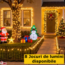 Instalatie de Craciun Liniara SIKS, Interior/Exterior, Rola 30 m ,8 Jocuri de Lumini, Alb Cald, Fir Negru