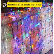 Instalatie Liniara Solara de Craciun EDAR, 10 m, 100 LED-uri Multicolore, 8 Jocuri de Lumini, Fir Verde Inchis, Pentru Exteri...