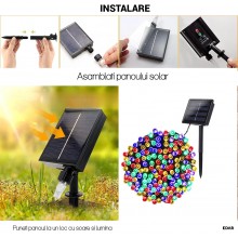 Instalatie Liniara Solara de Craciun EDAR, 10 m, 100 LED-uri Multicolore, 8 Jocuri de Lumini, Fir Verde Inchis, Pentru Exteri... Instalatie Liniara Solara de Craciun EDAR, 10 m, 100 LED-uri Multicolore, 8 Jocuri de Lumini, Fir Verde Inchis, Pentru Exteri...