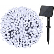 Instalatie Liniara Solara de Craciun EDAR, 10 m, 100 LED-uri Alb Rece, 8 Jocuri de Lumini, Fir Verde Inchis, Pentru Exterior,...