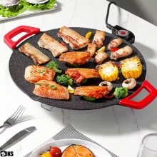 Plita Japoneza Rotunda Electrica SIKS Cu Manere Detasabile Si Alimentare La Priza, Wok, 30 cm, Antiaderenta, Gatire Fara Ulei... Plita Japoneza Rotunda Electrica SIKS Cu Manere Detasabile Si Alimentare La Priza, Wok, 30 cm, Antiaderenta, Gatire Fara Ulei...