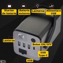 Starter Baterie Auto 12V SIKS, Portabil, Multifunctional, 18000mAh, Jump Starter Booster, Baterie Externa, Usb, Lanterna Led ... Starter Baterie Auto 12V SIKS, Portabil, Multifunctional, 18000mAh, Jump Starter Booster, Baterie Externa, Usb, Lanterna Led ...