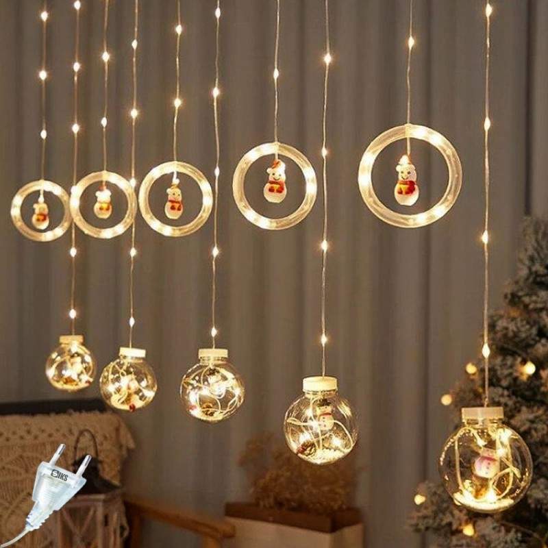 Instalatie De Craciun SIKS, Tip Perdea De Lumini, 5 Globuri Luminoase Si 5 Inele Cu Led, Cu Diferite Figurine Pentru Craciun,... Instalatie De Craciun SIKS, Tip Perdea De Lumini, 5 Globuri Luminoase Si 5 Inele Cu Led, Cu Diferite Figurine Pentru Craciun,...