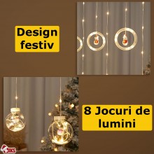 Instalatie De Craciun SIKS, Tip Perdea De Lumini, 5 Globuri Luminoase Si 5 Inele Cu Led, Cu Diferite Figurine Pentru Craciun,... Instalatie De Craciun SIKS, Tip Perdea De Lumini, 5 Globuri Luminoase Si 5 Inele Cu Led, Cu Diferite Figurine Pentru Craciun,...