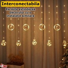 Instalatie De Craciun SIKS, Tip Perdea De Lumini, 5 Globuri Luminoase Si 5 Inele Cu Led, Cu Diferite Figurine Pentru Craciun,... Instalatie De Craciun SIKS, Tip Perdea De Lumini, 5 Globuri Luminoase Si 5 Inele Cu Led, Cu Diferite Figurine Pentru Craciun,...