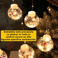 Instalatie De Craciun SIKS, Tip Perdea De Lumini, 5 Globuri Luminoase Si 5 Inele Cu Led, Cu Diferite Figurine Pentru Craciun,... Instalatie De Craciun SIKS, Tip Perdea De Lumini, 5 Globuri Luminoase Si 5 Inele Cu Led, Cu Diferite Figurine Pentru Craciun,...
