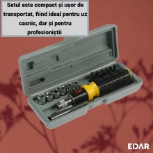 Trusa Surubelnita EDAR Cu Biti Si Capete Hexagonale, 15 Piese – Negru/Galben, Set Complet Pentru Bricolaj Si Reparatii