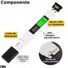 Tester Digital SIKS Pentru Verificat Calitatea Apei, Display LED, masurare TDS/ EC/ °C/ °F, Potrivit Pentru Verificare Apei P...