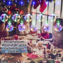 Instalatie De Craciun Tip Perdea Luminoasa EDAR, Pentru Interior, 5 Globuri Luminoase Si 5 Inele, Figurine Pentru Craciun, Jo...