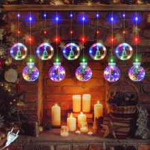 Instalatie De Craciun Tip Perdea Luminoasa EDAR, Pentru Interior, 5 Globuri Luminoase Si 5 Inele, Figurine Pentru Craciun, Jo...