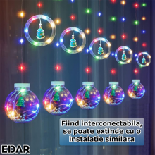 Instalatie De Craciun Tip Perdea Luminoasa EDAR, Pentru Interior, 5 Globuri Luminoase Si 5 Inele, Figurine Pentru Craciun, Jo... Instalatie De Craciun Tip Perdea Luminoasa EDAR, Pentru Interior, 5 Globuri Luminoase Si 5 Inele, Figurine Pentru Craciun, Jo...