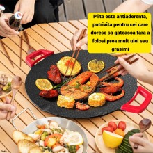 Plita Wok Electrica Japoneza EDAR cu Manere Detasabile, Diamentru 30 cm, Suprafata Antiaderenta, Reglaj Temperatura, Alimenta...