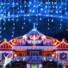 Instalatie Craciun Tip Turturi/Franjuri SIKS, 12 Metri, 320 Led-uri, Pentru Casa / Gradina / Gard, Cu 8 Jocuri De Lumini, Fra...