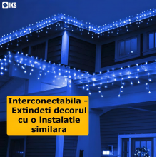 Instalatie Craciun Tip Turturi/Franjuri SIKS, 12 Metri, 320 Led-uri, Pentru Casa / Gradina / Gard, Cu 8 Jocuri De Lumini, Fra...