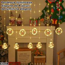 Instalatie De Craciun EDAR, Perdea Luminoasa Cu 5 Globuri Luminoase Si 5 Inele, Figurine Pentru Craciun Detasabile, Intercone...