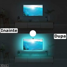 Banda Led RGBICW Cu Sincronizare pentru TV EDAR, Lungime 5 Metri, Camera Cu Senzor Culoare, Multicolora Banda Led RGBICW Cu Sincronizare pentru TV EDAR, Lungime 5 Metri, Camera Cu Senzor Culoare, Multicolora