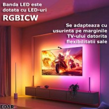 Banda Led RGBICW Cu Sincronizare pentru TV EDAR, Lungime 5 Metri, Camera Cu Senzor Culoare, Multicolora Banda Led RGBICW Cu Sincronizare pentru TV EDAR, Lungime 5 Metri, Camera Cu Senzor Culoare, Multicolora