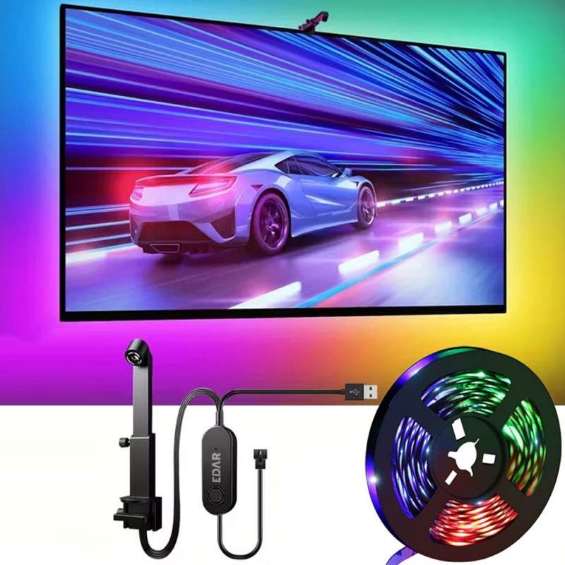 Banda Led RGBICW Cu Sincronizare pentru TV EDAR, Lungime 5 Metri, Camera Cu Senzor Culoare, Multicolora Banda Led RGBICW Cu Sincronizare pentru TV EDAR, Lungime 5 Metri, Camera Cu Senzor Culoare, Multicolora