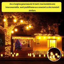 Instalatie Liniara de Craciun EDAR, 10 m, 100 LED-uri Mari Alb Cald, 1 Joc de Lumini, Interconectabila, Rezistenta la Stropi ...