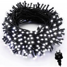 Instalatie Liniara de Craciun EDAR, 10 m, 100 LED-uri Mari Alb Rece, 1 Joc de Lumini, Interconectabila, Rezistenta la Stropi ...