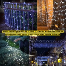 Instalatie Liniara de Craciun EDAR, 10 m, 100 LED-uri Mari Alb Rece, 1 Joc de Lumini, Interconectabila, Rezistenta la Stropi ... Instalatie Liniara de Craciun EDAR, 10 m, 100 LED-uri Mari Alb Rece, 1 Joc de Lumini, Interconectabila, Rezistenta la Stropi ...