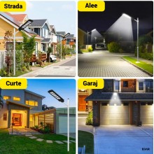 Lampa Solara Stradala 200W EDAR, 240 LED SMD, Felinar Exterior Negru cu Panou Solar, Control Telecomanda, Senzori Amurg si Mi...