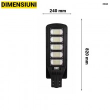 Lampa Solara Stradala 200W EDAR, 240 LED SMD, Felinar Exterior Negru cu Panou Solar, Control Telecomanda, Senzori Amurg si Mi...