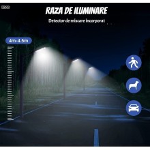 Lampa Solara Stradala 200W EDAR, 240 LED SMD, Felinar Exterior Negru cu Panou Solar, Control Telecomanda, Senzori Amurg si Mi...