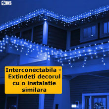 Instalatie Craciun Tip Turturi/Franjuri SIKS, 10 Metri, 300 Led-uri, Pentru Casa / Gradina, Cu 8 Jocuri De Lumini, Franjuri C...