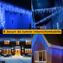 Instalatie Craciun Tip Turturi/Franjuri SIKS, 10 Metri, 300 Led-uri, Pentru Casa / Gradina, Cu 8 Jocuri De Lumini, Franjuri C...