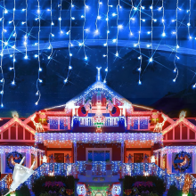 Instalatie Craciun Tip Turturi/Franjuri SIKS, 10 Metri, 300 Led-uri, Pentru Casa / Gradina, Cu 8 Jocuri De Lumini, Franjuri C...