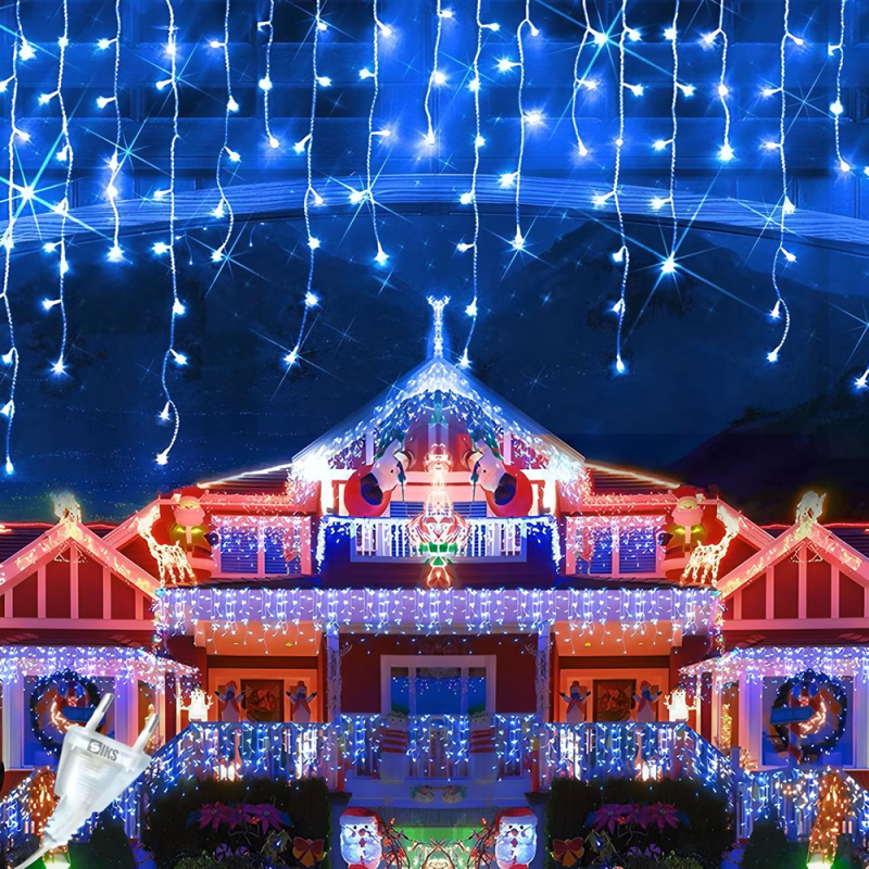 Instalatie Craciun Tip Turturi/Franjuri SIKS, 10 Metri, 300 Led-uri, Pentru Casa / Gradina, Cu 8 Jocuri De Lumini, Franjuri C...