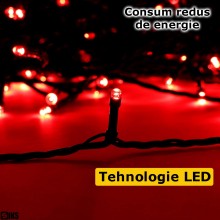 Instalatie De Craciun LED Liniara SIKS, Cu 100 De LED-uri, 8 Metri Lungime, Fir Verde Inchis, Rosu